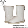 White patent leather winter boots wool lined for women with back zipper